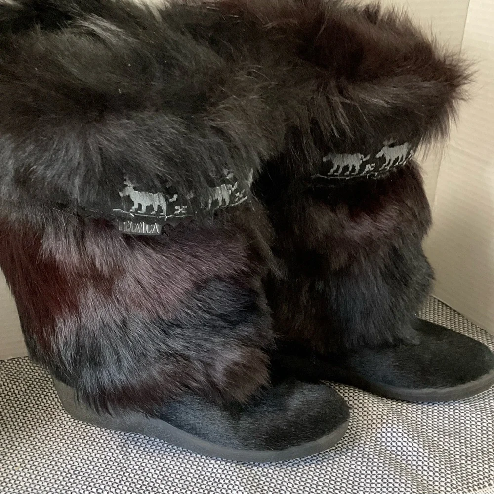 TEMARICA ITALIAN BLACK FUR SKI BOOTS WITH‎ EMBROIDERED REINDEER 37Italy/6.5 US